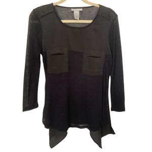 Alberto Makali Black Small Sheer Panels Whimsical Goth Scarf Hem Pocket Top